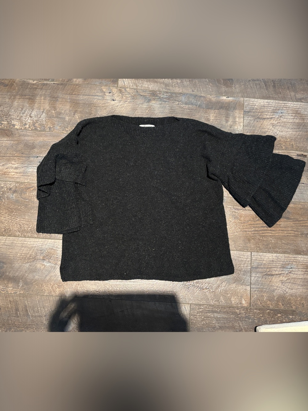 Madewell Black Boatneck Sweater with Flared Sleeves